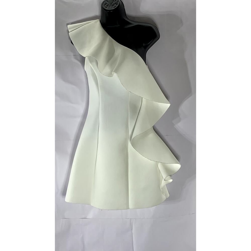 ASOS Women's White Solid One-Shoulder Ruffle A-Line Mini Dress SZ 0